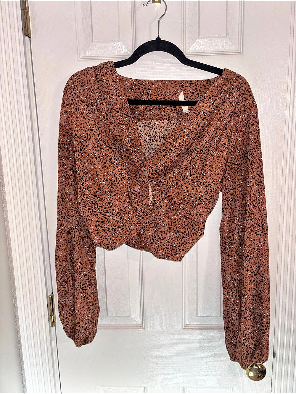 MABLE Animal Print Crop Top in Brown Size Large